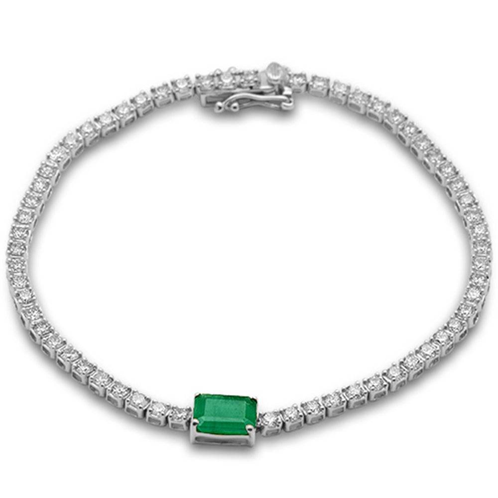 4.71ct G SI 14K White Gold Diamond & Emerald Gemstone Tennis Bracelet 7" Long