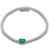 4.71ct G SI 14K White Gold Diamond & Emerald Gemstone Tennis Bracelet 7" Long