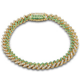 3.48ct G SI 14K Yellow Gold 7mm Square Cuban Diamond & Emerald Gemstone Bracelet 7" Long