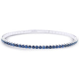 <span style="color:purple">SPECIAL!</span>2.54ct G SI 14K White Gold Blue Sapphire Gemstone Flexible Bangle Bracelet 7" Long