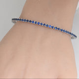 <span style="color:purple">SPECIAL!</span>2.54ct G SI 14K White Gold Blue Sapphire Gemstone Flexible Bangle Bracelet 7" Long