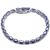 <span style="color:purple">SPECIAL!</span>14.26ct G SI 14K White Gold Oval Shape Blue Sapphire Gemstone Tennis Bracelet 7" Long
