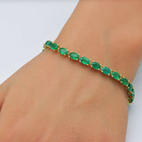 10.48ct G SI 14K Yellow Gold Oval Shape Emerald Gemstone Tennis Bracelet 7" Long