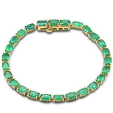 10.48ct G SI 14K Yellow Gold Oval Shape Emerald Gemstone Tennis Bracelet 7" Long