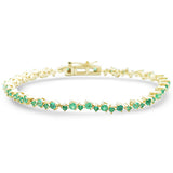 2.54ct G SI 14K Yellow Gold Multi Shape Emerald Gemstone Tennis Bracelet 7" Long