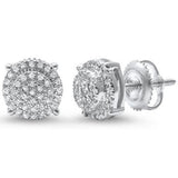 <span>LIQUIDACIÓN DE DIAMANTES! </span> Pendientes de botón de oro blanco de 14 kt con racimo de diamantes redondos de 0,17 ct G SI