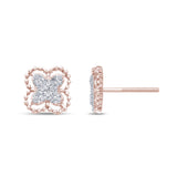 .13ct 14k Rose Gold Flower Clover Diamond Earrings