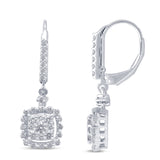 <span>DIAMOND CLOSEOUT! </span> .98cts 14k White Gold Diamond Drop Dangle Hoop Earrings