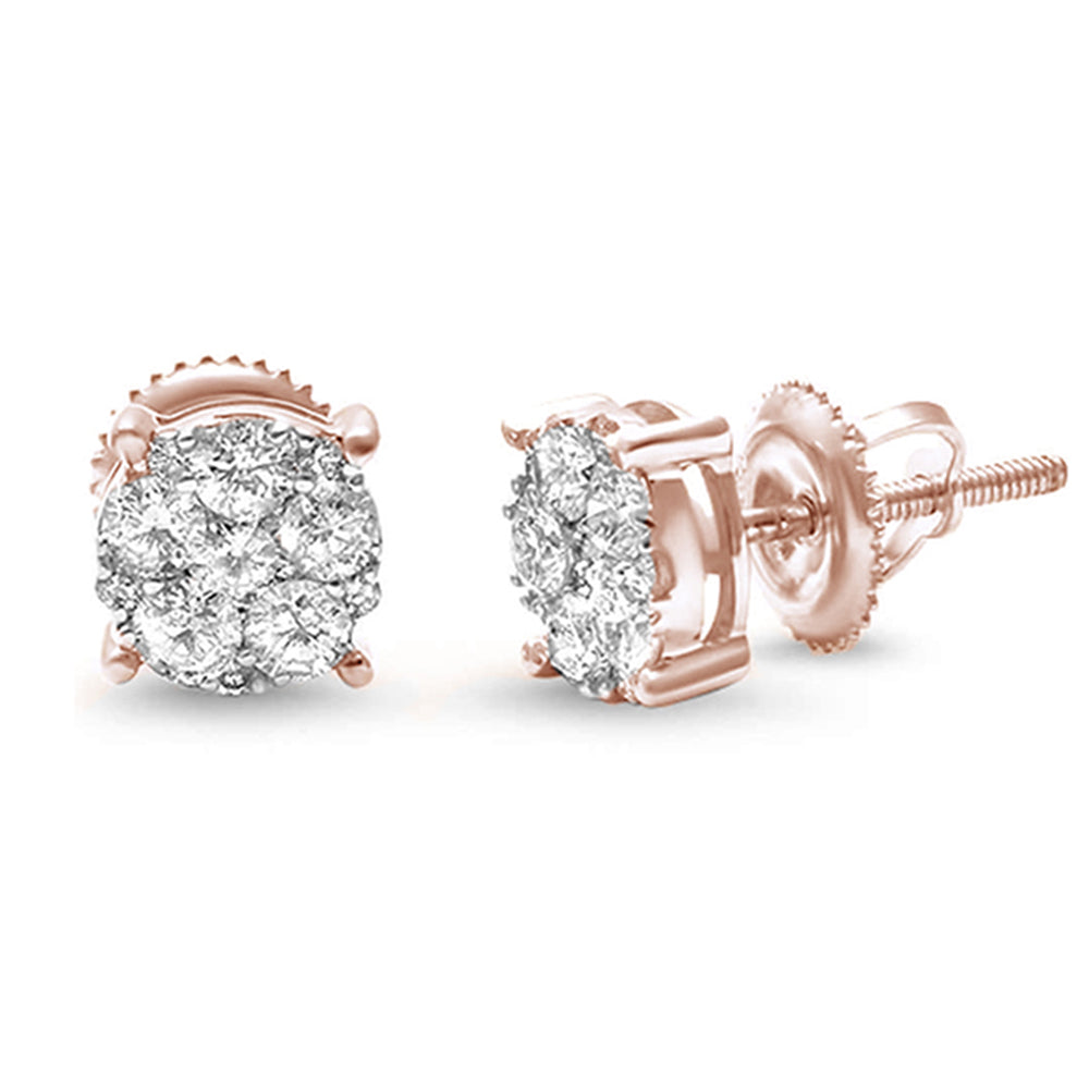 <span>HOLIDAY SPECIAL! </span>H-SI 14KT Rose Gold .75ct Flower Diamond Round Stud Earrings