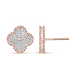 .42ct G SI 14K Rose Gold Diamond Clover Flower Shaped Earrings