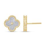 .43ct G SI 14K Yellow Gold Diamond Clover Flower Shaped Earrings