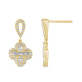 .69ct G SI 14K Yellow Gold Diamond Round & Baguette Clover Drop Earrings