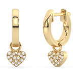 .10ct G SI 14K Yellow Gold Diamond Dangling Heart Hoop Earrings