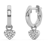 .08ct G SI 14K White Gold Diamond Dangling Heart Hoop Earrings