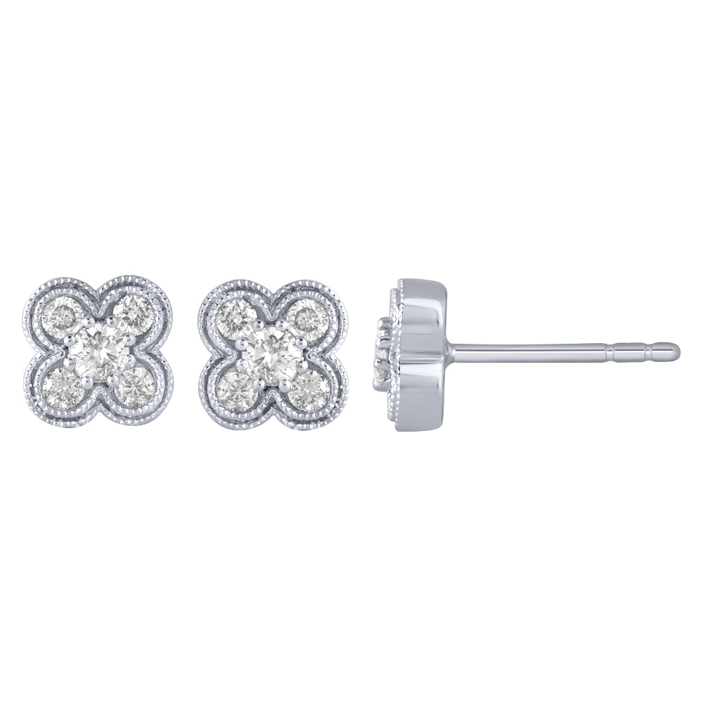 .40ct G SI 14K White Gold Diamond Clover Flower Stud Earrings