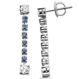 1.00ct G SI 14K White Gold Diamond & Blue Sapphire Dangling Earrings