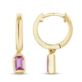 .55ct G SI 14K Yellow Gold Petite Pink Tourmaline Gemstone Hoop Earrings