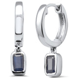 <span style="color:purple">SPECIAL!</span> .62ct 14K White Gold Petite Blue Sapphire Gemstone Hoop Earrings