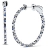 1.17ct G SI 14K White Gold Diamond & Blue Sapphire Hoop Earrings