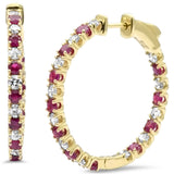 <span style="color:purple">SPECIAL!</span> 2.29ct G SI 14K Yellow Gold Diamond & Ruby Hoop Earrings