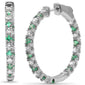 <span style="color:purple">SPECIAL!</span> 1.95ct G SI 14K White Gold Diamond & Green Emerald Hoop Earrings