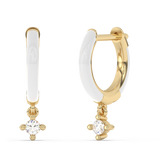 .07ct G SI 14K Yellow Gold Diamond & White Enamel Hoop Earrings
