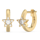 <span style="color:purple">SPECIAL!</span>.18ct G SI 14K Yellow Gold Diamond Star Petite Hoop Earrings
