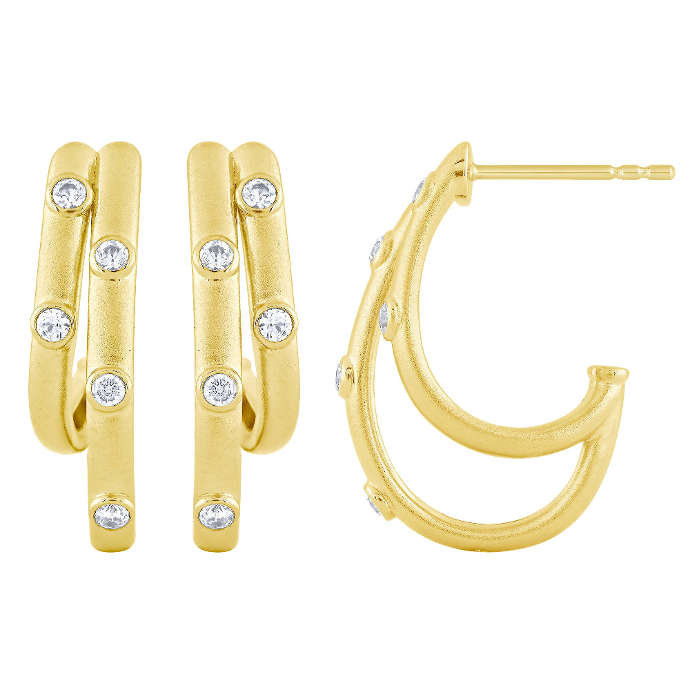 .19ct G SI 14K Yellow Gold Diamond Double J Hoop Earrings