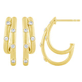 .19ct G SI 14K Yellow Gold Diamond Double J Hoop Earrings