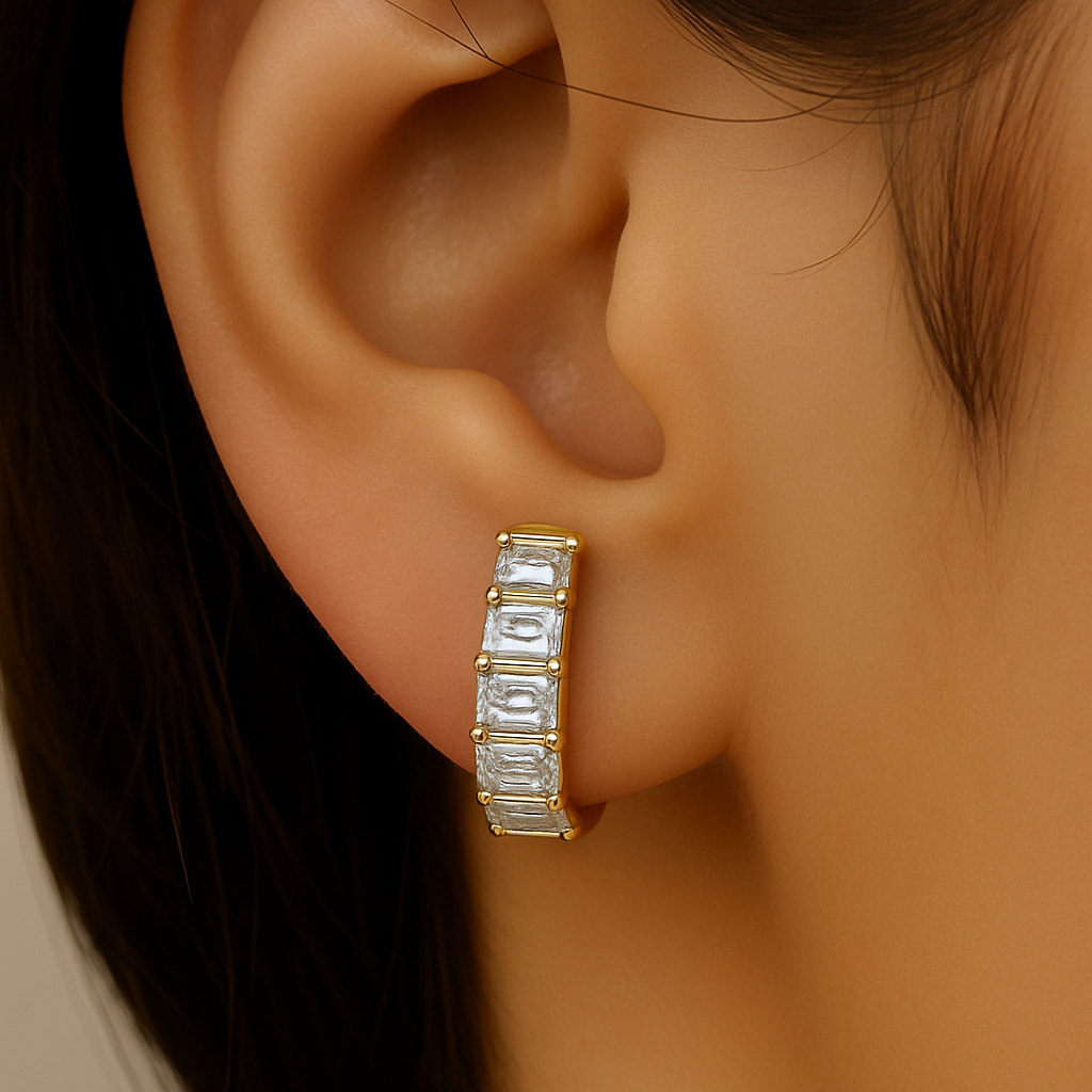 <span style="color:purple">SPECIAL!</span>1.94ct G SI 14K Yellow Gold Emerald Cut Diamond Earrings Hoop Huggie