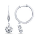 .53ct G SI 14K White Gold Diamond Flower Dangling Hoop Earrings