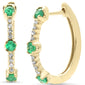 <span style="color:purple">SPECIAL!</span> .51ct G SI 14K Yellow Gold Diamond & Emerald Gemstones Hoop Earrings
