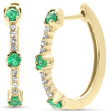 .51ct G SI 14K Yellow Gold Diamond & Emerald Gemstones Hoop Earrings