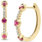 <span style="color:purple">SPECIAL!</span> .66ct G SI 14K Yellow Gold Diamond & Ruby Gemstones Hoop Earrings