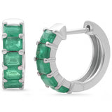 2.50ct 14K White Gold Emerald Gemstones Hoop Earrings