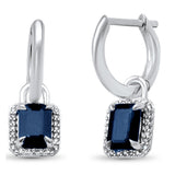 1.41ct G SI 14K White Gold Diamond & Blue Sapphire Gemstones Dangling Hoop Earrings