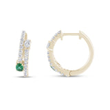 1.01ct G SI 14K Yellow Gold Diamond & Emerald Gemstones Hoop Earrings