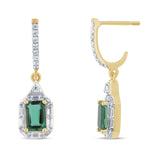 1.43ct G SI 14K Yellow Gold Diamond & Emerald Gemstones Drop Dangle Earrings