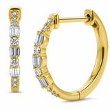 .22ct G SI 14K Yellow Gold Round & Baguette Diamond Hoop Earrings