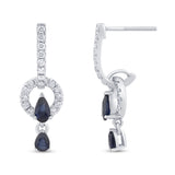 <span style="color:purple">SPECIAL!</span> 1.27ct G SI 14K White Gold Diamond & Blue Sapphire Gemstones Drop Dangle Earrings