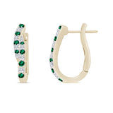 .52ct G SI 14K Yellow Gold Diamond & Emerald Gemstones Hoop Earrings