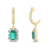 1.52ct G SI 14K Yellow Gold Diamond & Emerald Gemstones Dangle Earrings