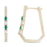 <span style="color:purple">SPECIAL!</span>.98ct G SI 14K Yellow Gold Diamond & Emerald Gemstones Hoop Earrings