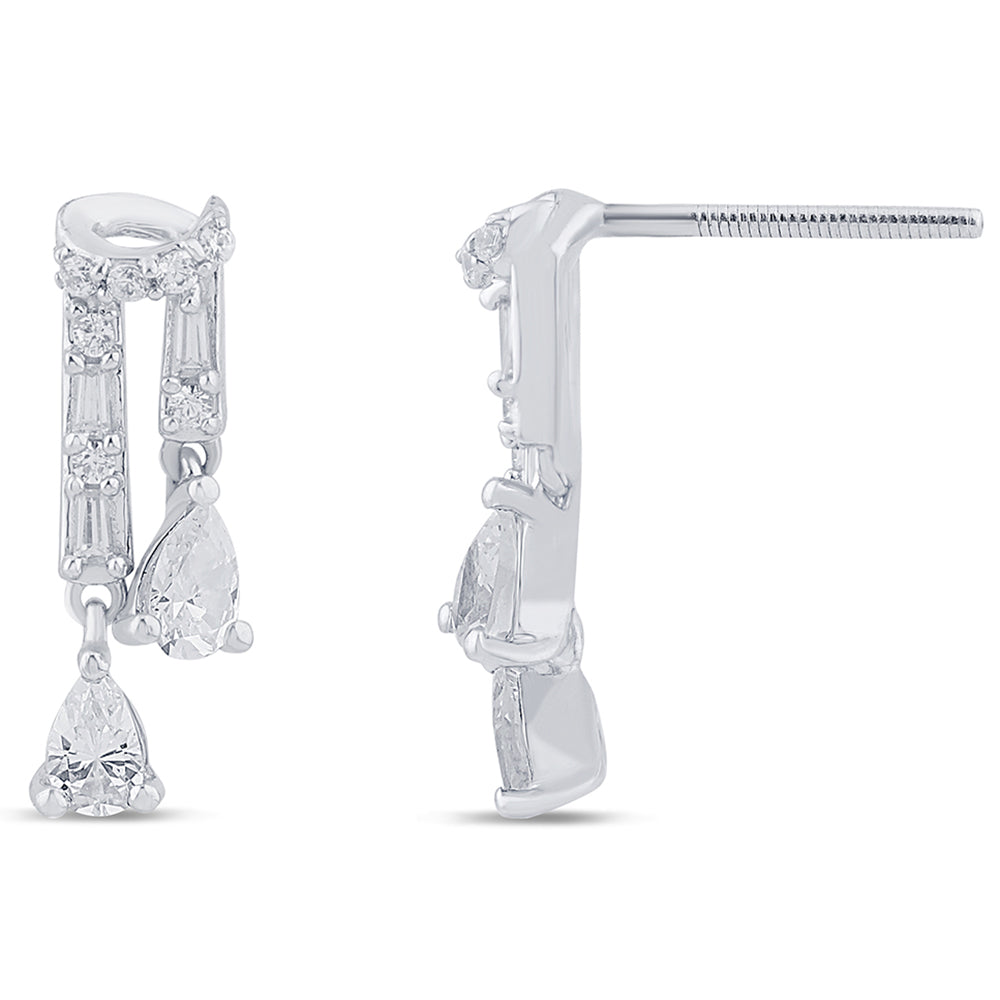 .58ct G SI 14K White Gold Round , Pear & Baguette Diamond Dangling Earrings