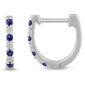 .28ct G SI 14K White Gold Diamond & Blue Sapphire Gemstones Hoop Earrings
