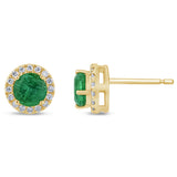 1.04ct G SI 14K Yellow Gold Diamond & Natural Emerald Gemstones Halo Earrings