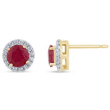 1.21ct G SI 14K Yellow Gold Diamond & Ruby Gemstones Halo Earrings