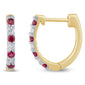 .24ct G SI 14K Yellow Gold Diamond & Ruby Gemstones Hoop Earrings