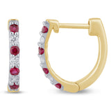 .24ct G SI 14K Yellow Gold Diamond & Ruby Gemstones Hoop Earrings