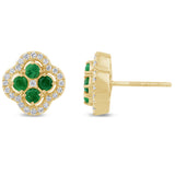 .69ct G SI 14K Yellow Gold Diamond & Natural Emerald Clover Gemstones Earrings